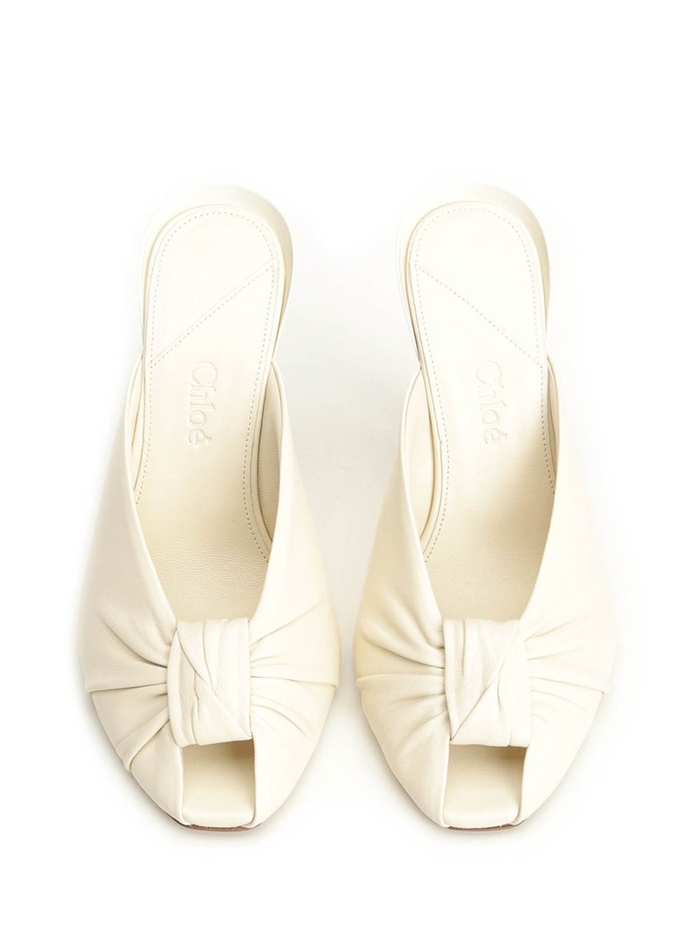 Chloe 95mm Suzie Knotted Leather Mule Ivory Knot Front Slide Heels